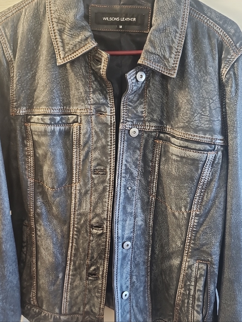 Wilsons Leather Woman Blue Distressed Leather Bomber Jacket